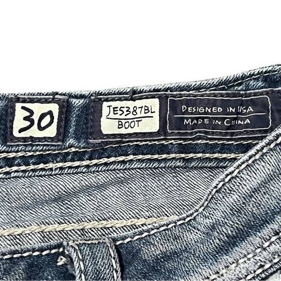 Miss Me Boot Cut Jeans 32” Inseam JE5387BR Medium Wash Sequins 8” Mid Rise Denim - Picture 5 of 12